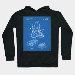 Ski Boots Patent - Skier Ski Lodge Chalet Art - Blueprint Hoodie